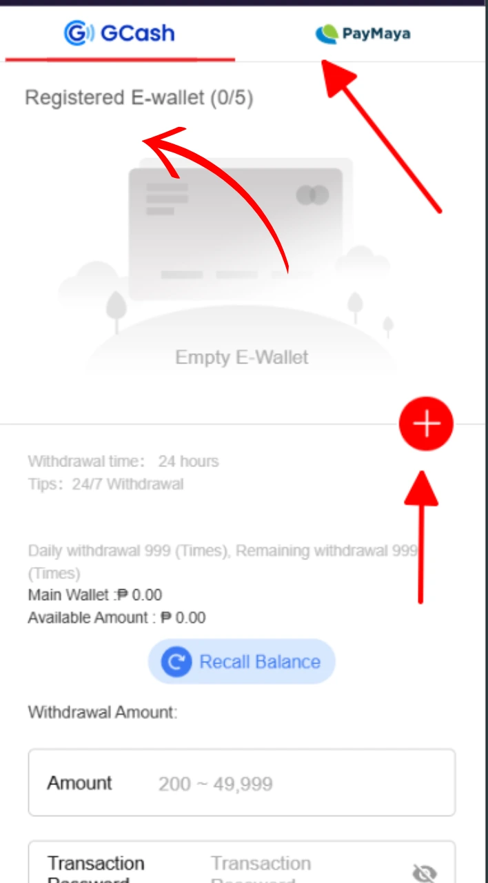 Choose type ewallet and click add bank account