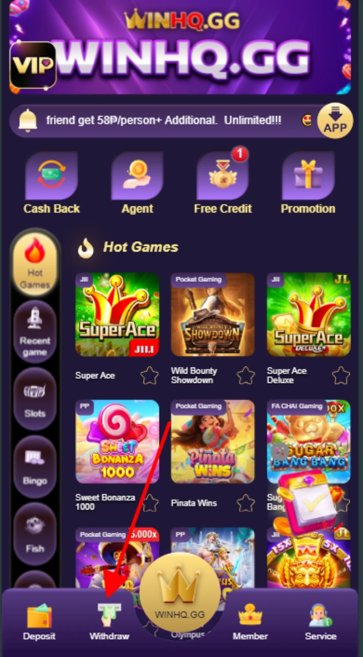 Go to WINHQ Lobby and choose withdraw button