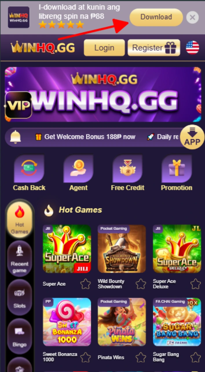 Go to official WinHQ for mobile and click Download button